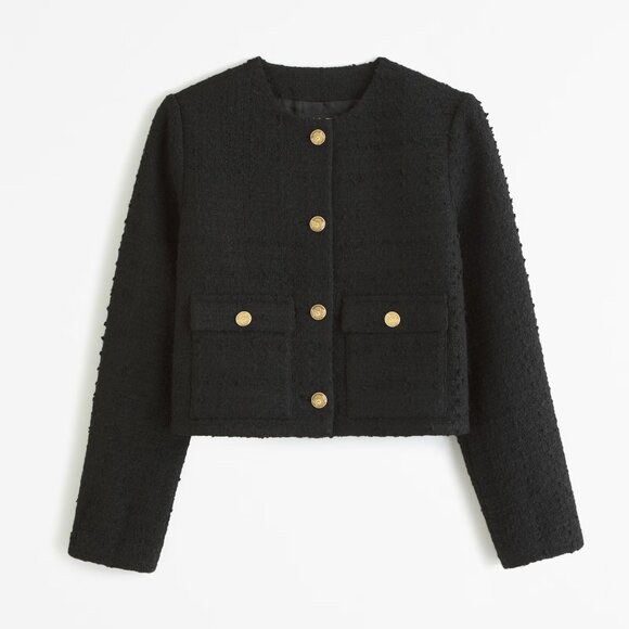 Abercrombie & Fitch Collarless Tweed Jacket XS Black - Picture 1 of 14